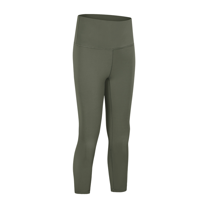 Women's double-sided brushed high waisted and hip lifting quick drying sports capris Color:Tai green ;Size:S