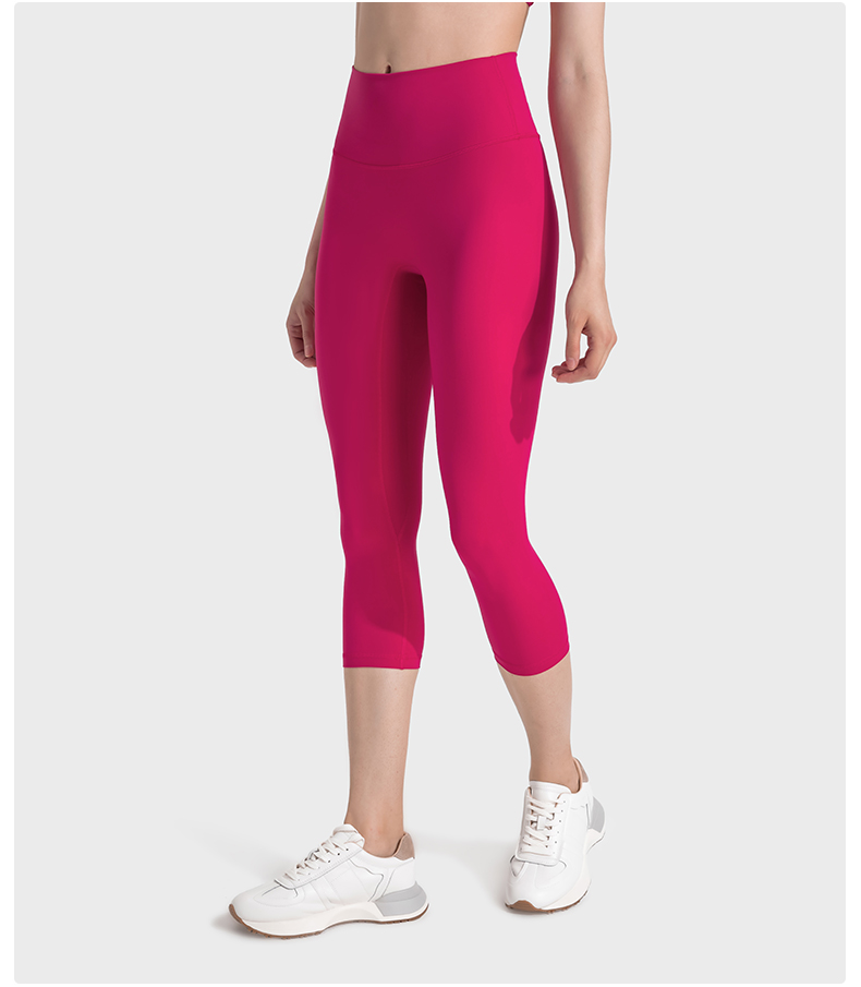 Women's No Awkwardness Thread Nude Yoga Capris High Waist Lifting Hip Slimming Color:Magenta ;Size:S