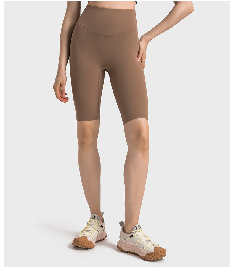 Women's No Awkwardness Thread Anti curling Edge High Waist Tight Waist Lifting Hip Yoga Pants Color:Barley brown;Size:S