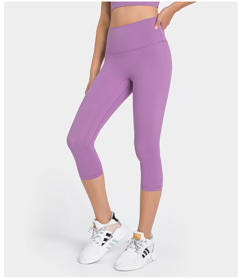 Women's No Awkwardness Thread Nude Yoga Capris High Waist Lifting Hip Slimming Color:Purple ;Size:S