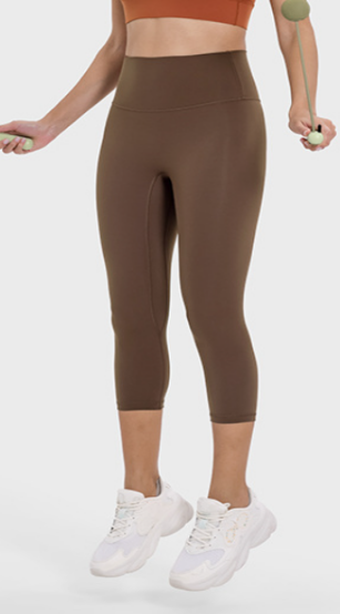 Women's No Awkwardness Thread Nude Yoga Capris High Waist Lifting Hip Slimming Color:Chestnut brown ;Size:S