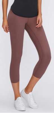 Women's double-sided brushed high waisted and hip lifting quick drying sports capris Light chestnut  