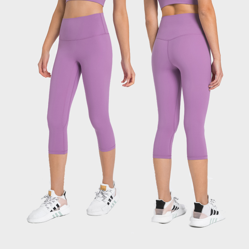Women's No Awkwardness Thread Nude Yoga Capris High Waist Lifting Hip Slimming