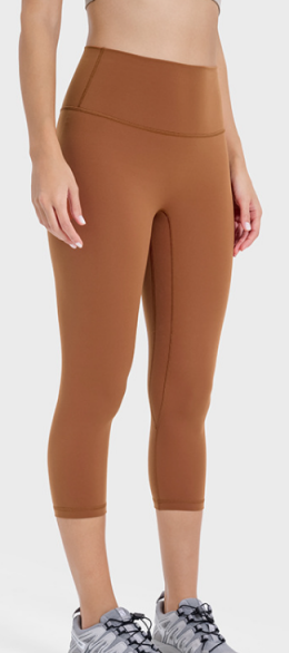 Women's No Awkwardness Thread Nude Yoga Capris High Waist Lifting Hip Slimming Color:Daek orange ;Size:S