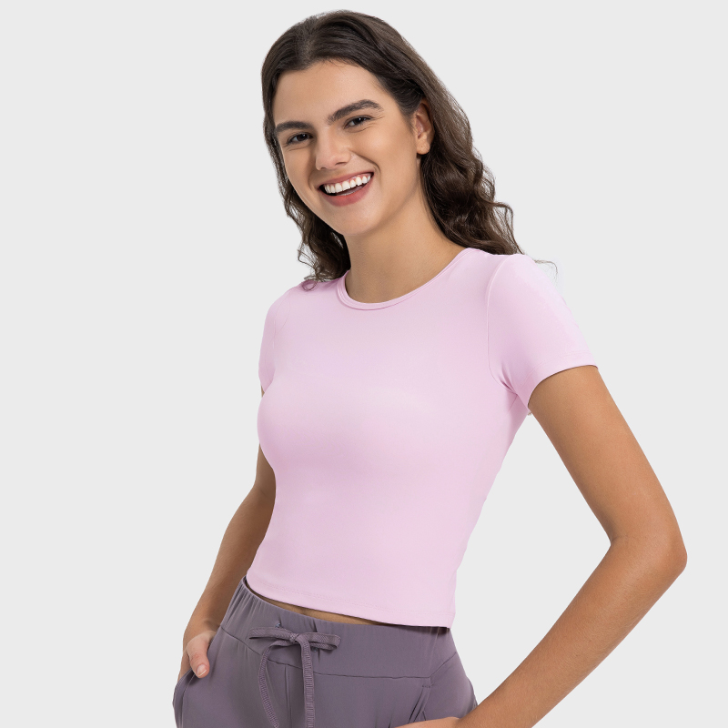 Women's slim fit sports short sleeved shirt Sweet powder