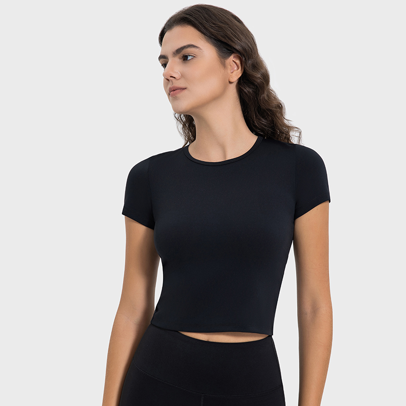 Women's slim fit sports short sleeved shirt Black