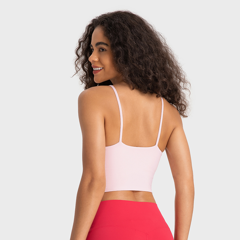 Women's sports yoga vest with slim straps and beautiful back LIGHT PINK