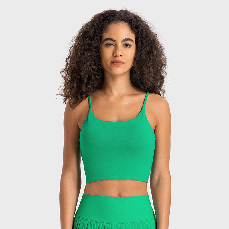 Women's sports yoga vest with slim straps and beautiful back SCALLION GREEN