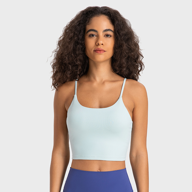 Women's sports yoga vest with slim straps and beautiful back LIGHT BLUE