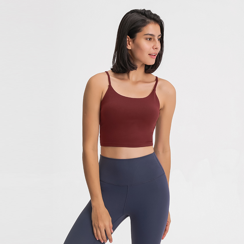 Women's sports yoga vest with slim straps and beautiful back Color:DEEP CRIMSON;SIZE:S