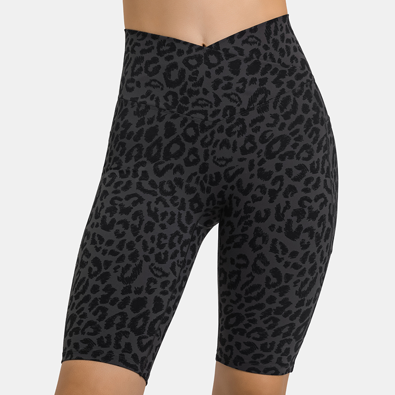 Women's cross waist sports leggings with double-sided pockets LEOPARD