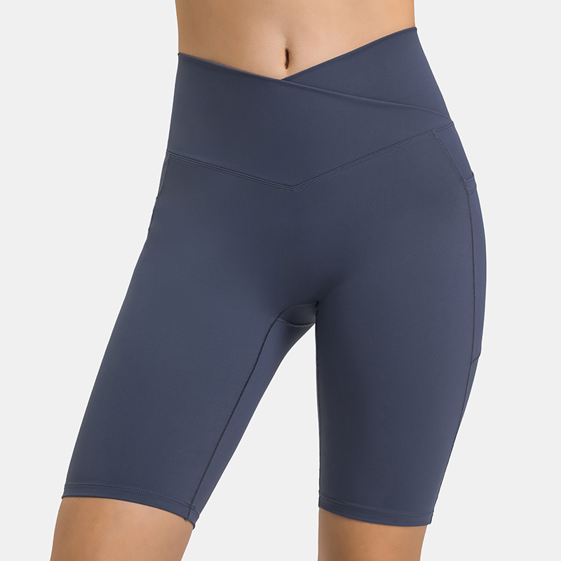 Women's cross waist sports leggings with double-sided pockets LIGHT PURPLE BLUE