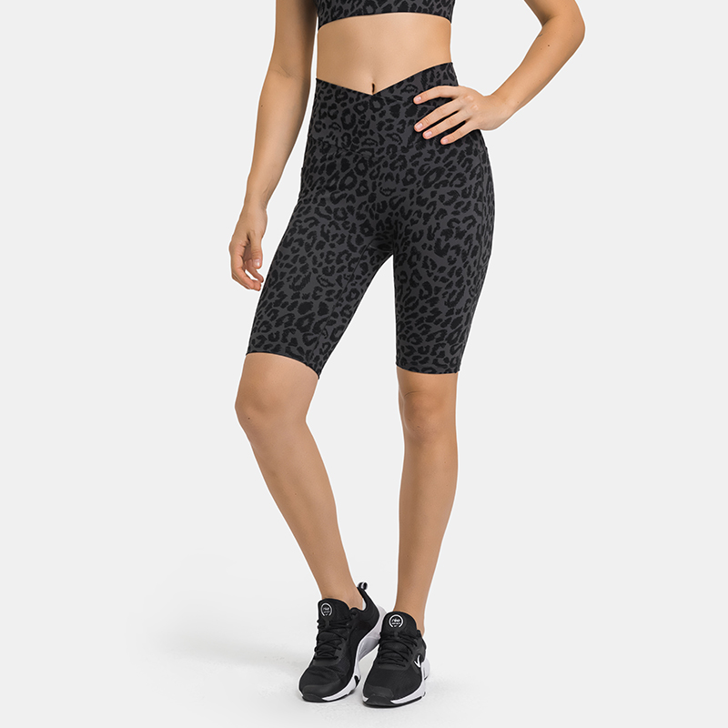 Women's cross waist sports leggings with double-sided pockets BLACK