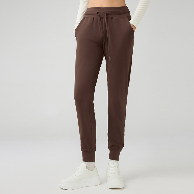 Women's high waisted drawstring quick drying slimming sports pants ESPRESSO COLOR