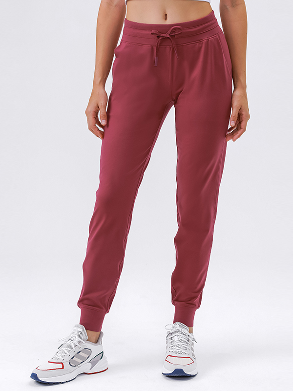 Women's high waisted drawstring quick drying slimming sports pants Color:DEEP CRIMSON;SIZE:S
