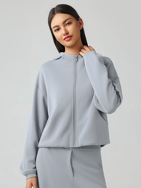 Women's hooded zipper cardigan jacket Rhinoceros Grey