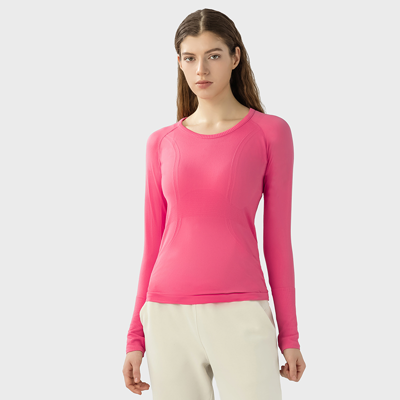 Women's long sleeved sports T-shirt slim fit breathable yoga Color:ROUGE;SIZE:S