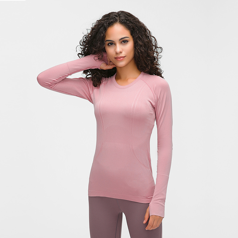 Women's long sleeved sports T-shirt slim fit breathable yoga ORANGE PINK