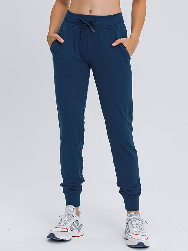 Women's high waisted drawstring quick drying slimming sports pants Color:DEW GREEN;SIZE:S