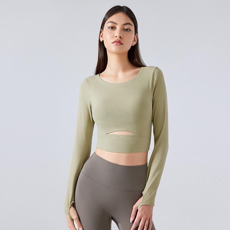 Women's sports long sleeved T-shirt slim yoga top