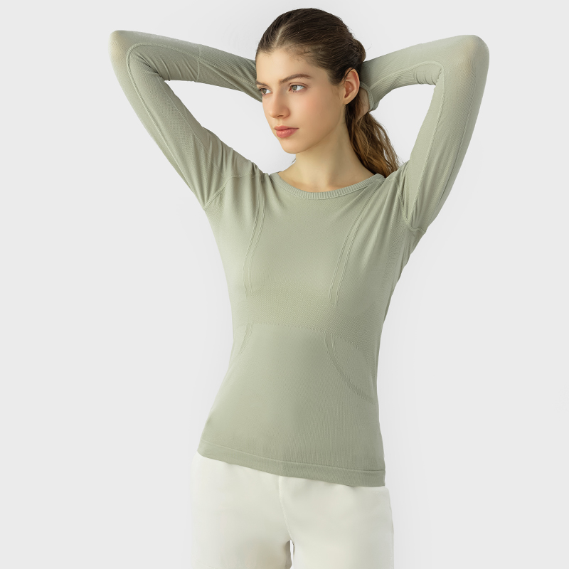 Women's long sleeved sports T-shirt slim fit breathable yoga Color:CINEROUS;SIZE:S