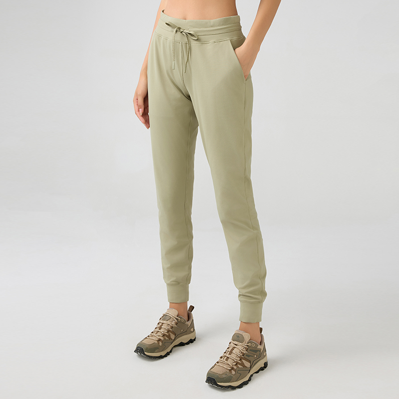 Women's high waisted drawstring quick drying slimming sports pants KHAKI GREEN