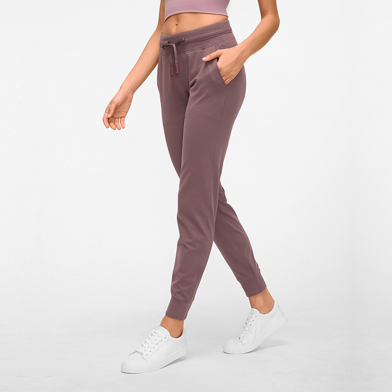 Women's high waisted drawstring quick drying slimming sports pants FEATHER GREY