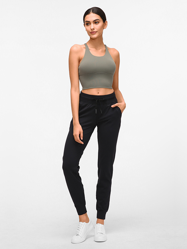 Women's high waisted drawstring quick drying slimming sports pants Color:BLACK;SIZE:S