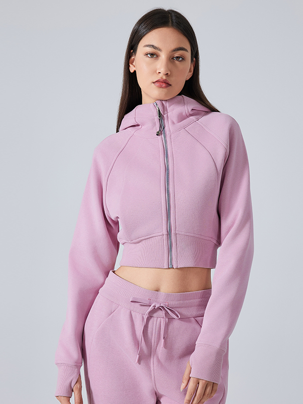 Women's zipper hooded cardigan sweatshirt Pink Peony