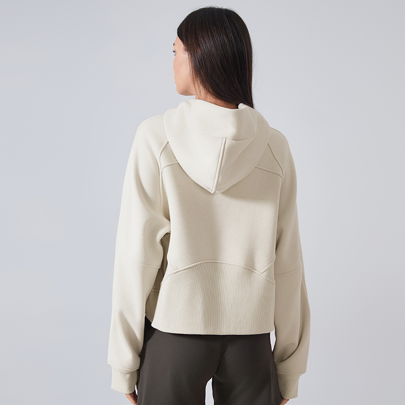Women's Velvet Zipper Hooded Sports Jacket Color:Albumin;SIZE:XL