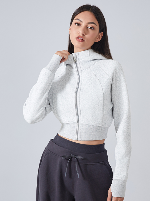 Women's zipper hooded cardigan sweatshirt Cool Grey