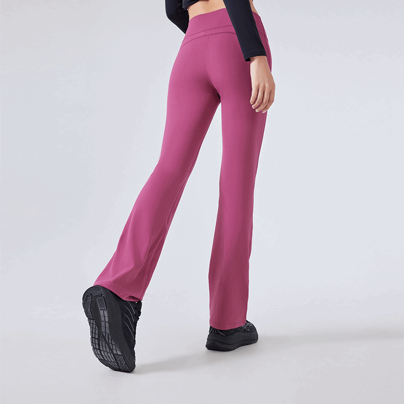 Women's stretch sports bell bottom pants with plush insulation Plum Purple
