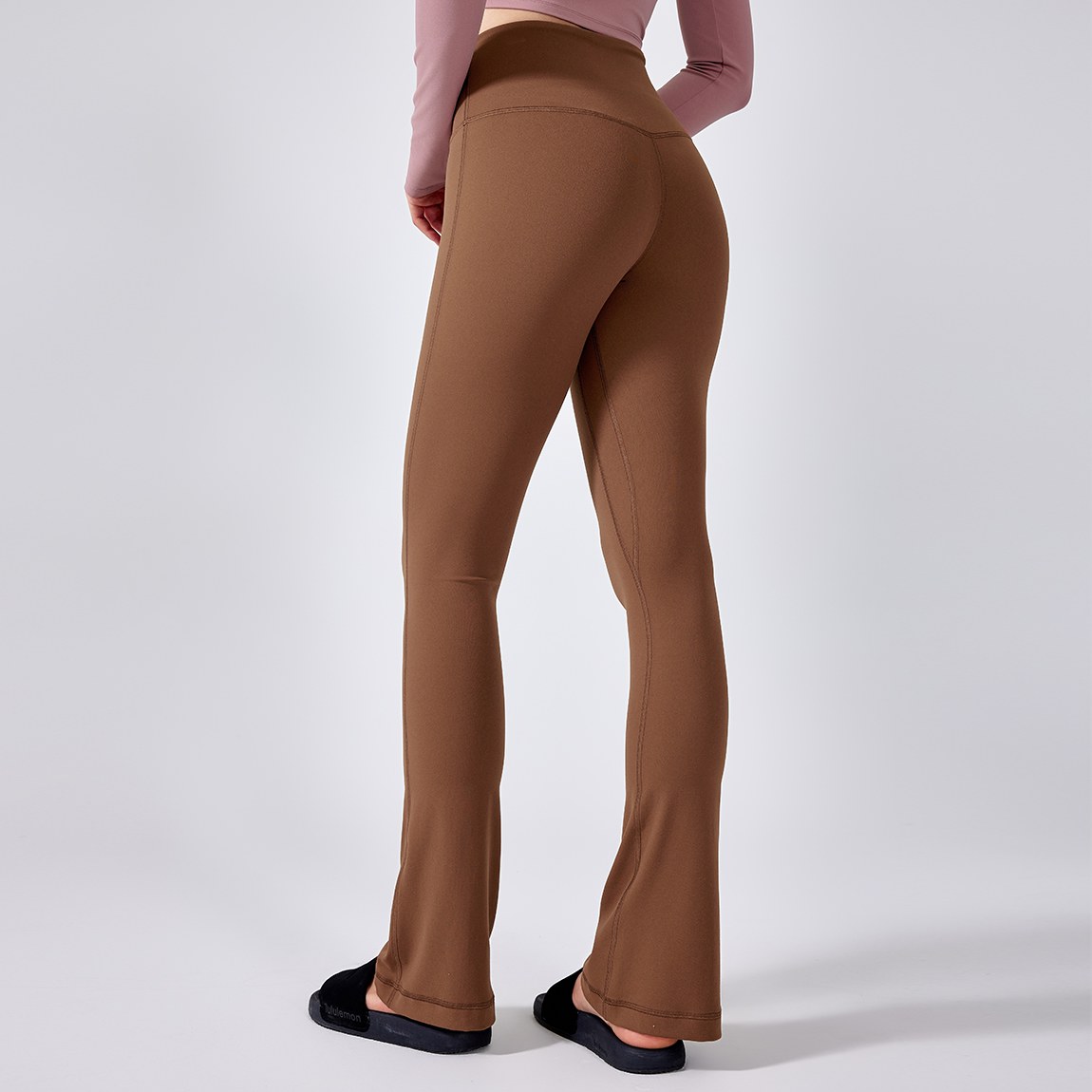 Women's shaping high waisted and hip lifting flared pants yoga pants Color:Grilled brown;SIZE:S