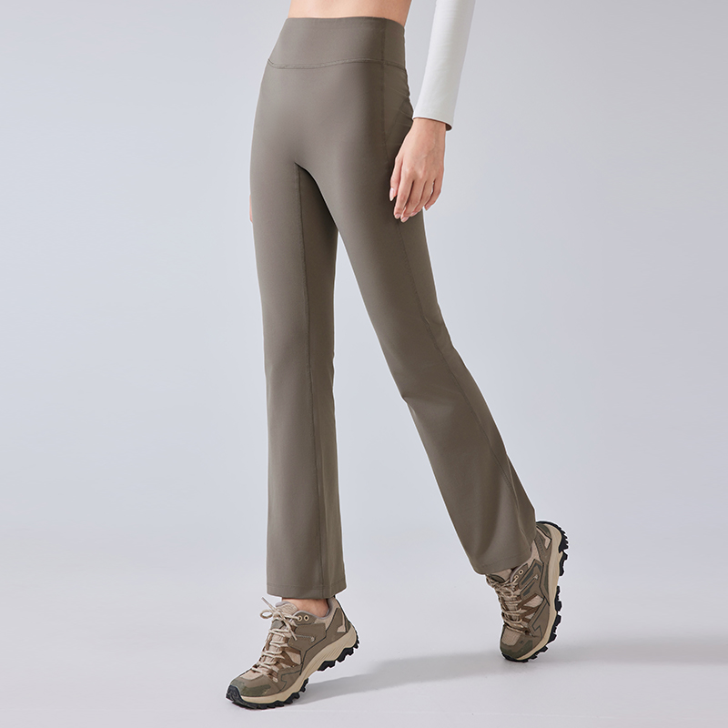 Women's stretch sports bell bottom pants with plush insulation Color:Nomad Grey;SIZE:S