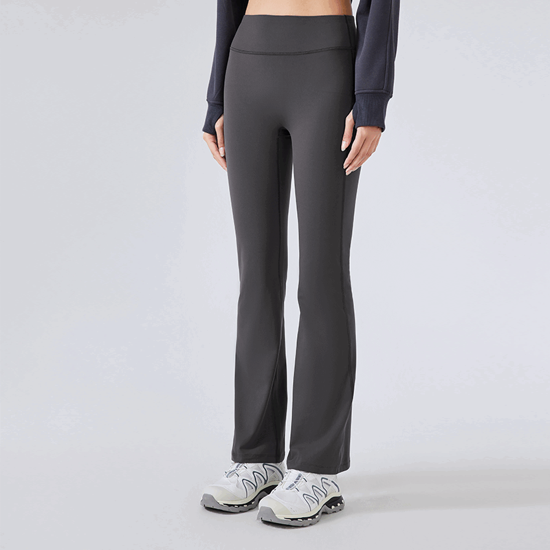 Women's stretch sports bell bottom pants with plush insulation Graphite