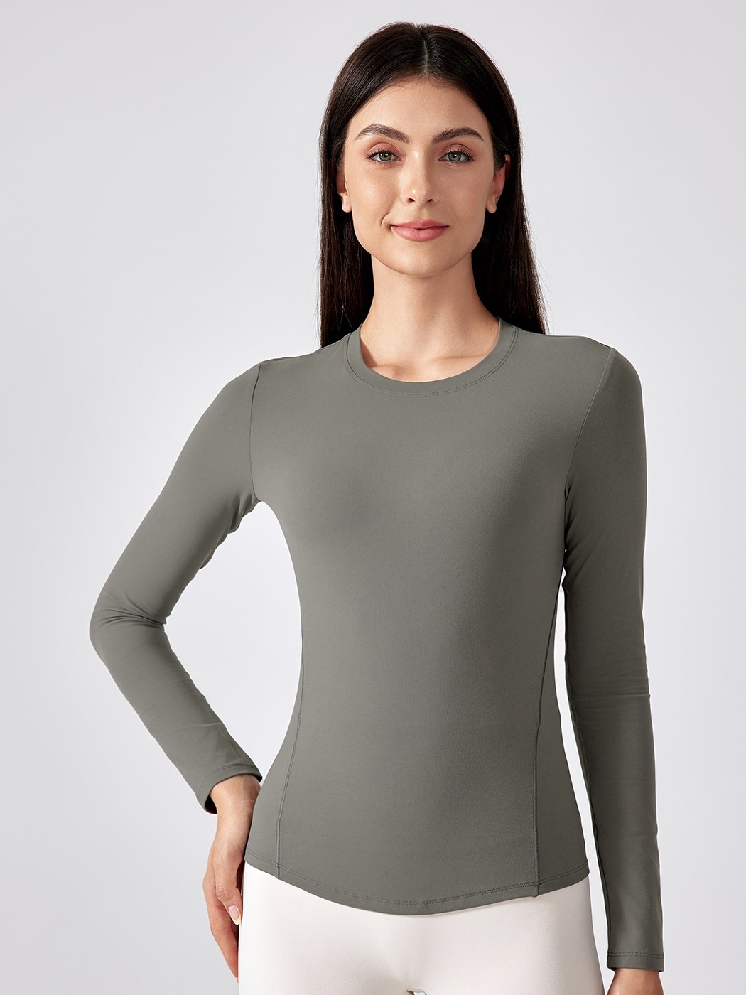 Women's slimming exercise long sleeved yoga suit Khaki brown green