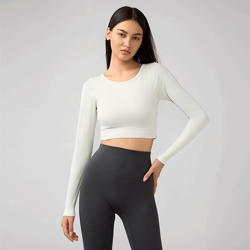 Women's short elastic top with chest cushion Bone white