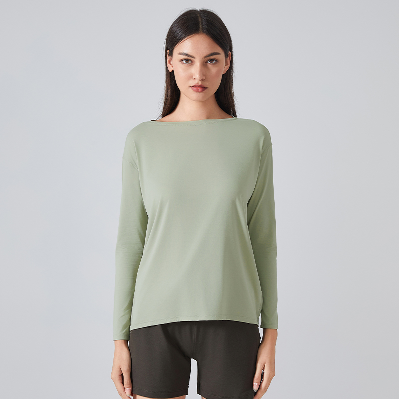 Women's loose and breathable simple long sleeved yoga suit Color:Flaxen;SIZE:S