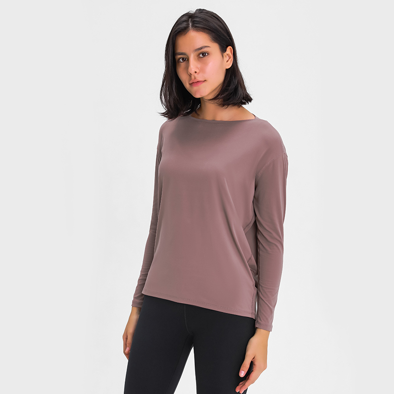 Women's loose and breathable simple long sleeved yoga suit TEA BROWN