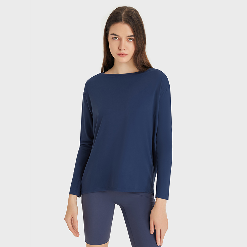 Women's loose and breathable simple long sleeved yoga suit NAVY