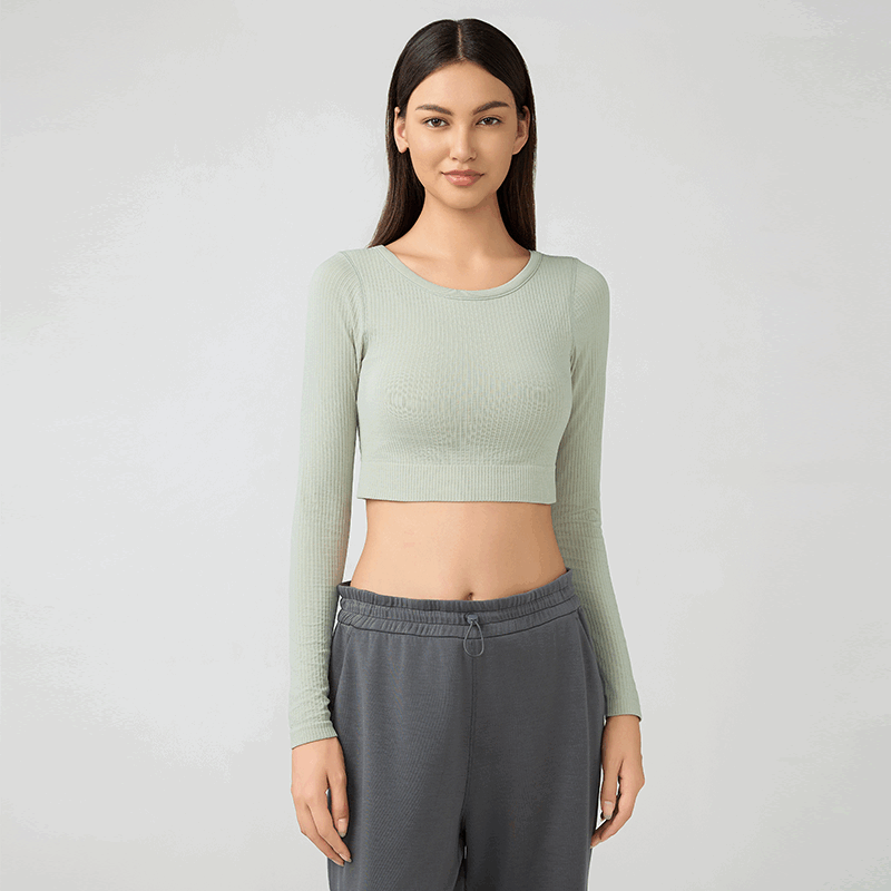 Women's short elastic top with chest cushion Flaxen