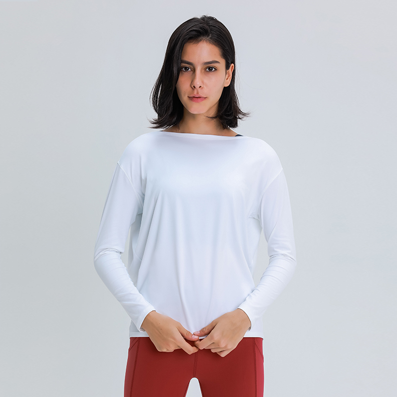 Women's loose and breathable simple long sleeved yoga suit WHITE