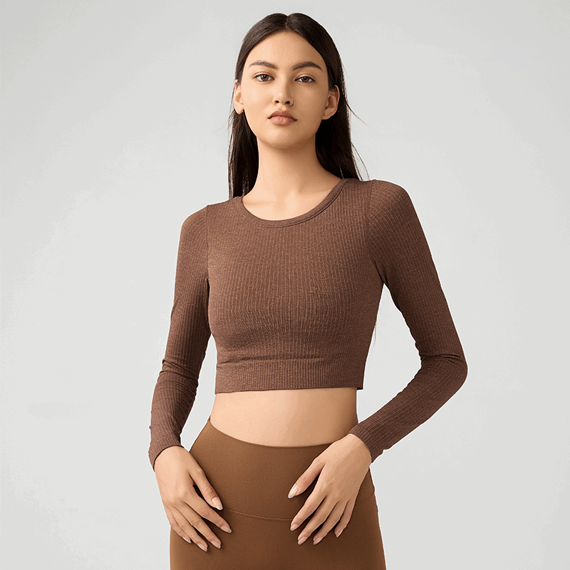 Women's short elastic top with chest cushion Grilled brown