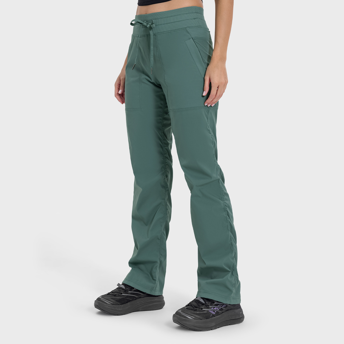 Women's loose straight leg pants Forest green