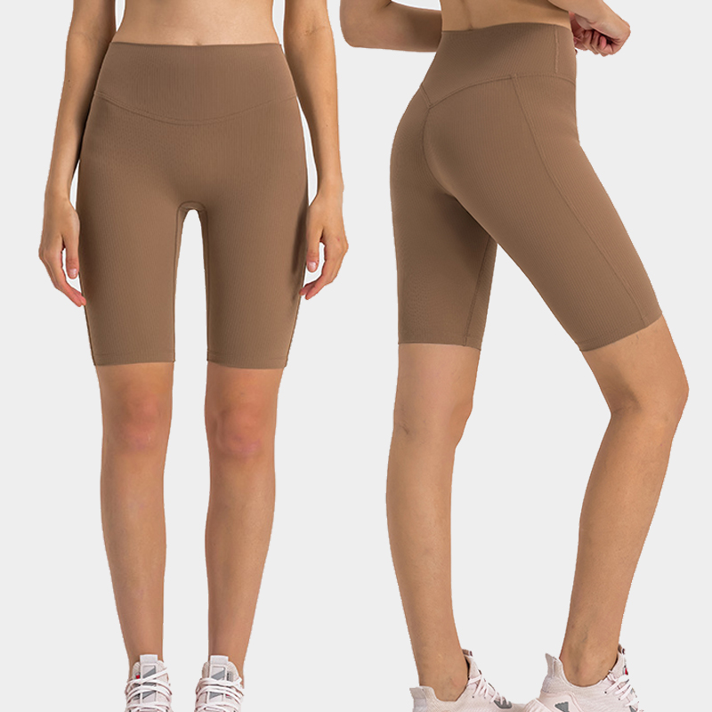 Women's striped ribbed high waisted peach hip sports leggings for outdoor running