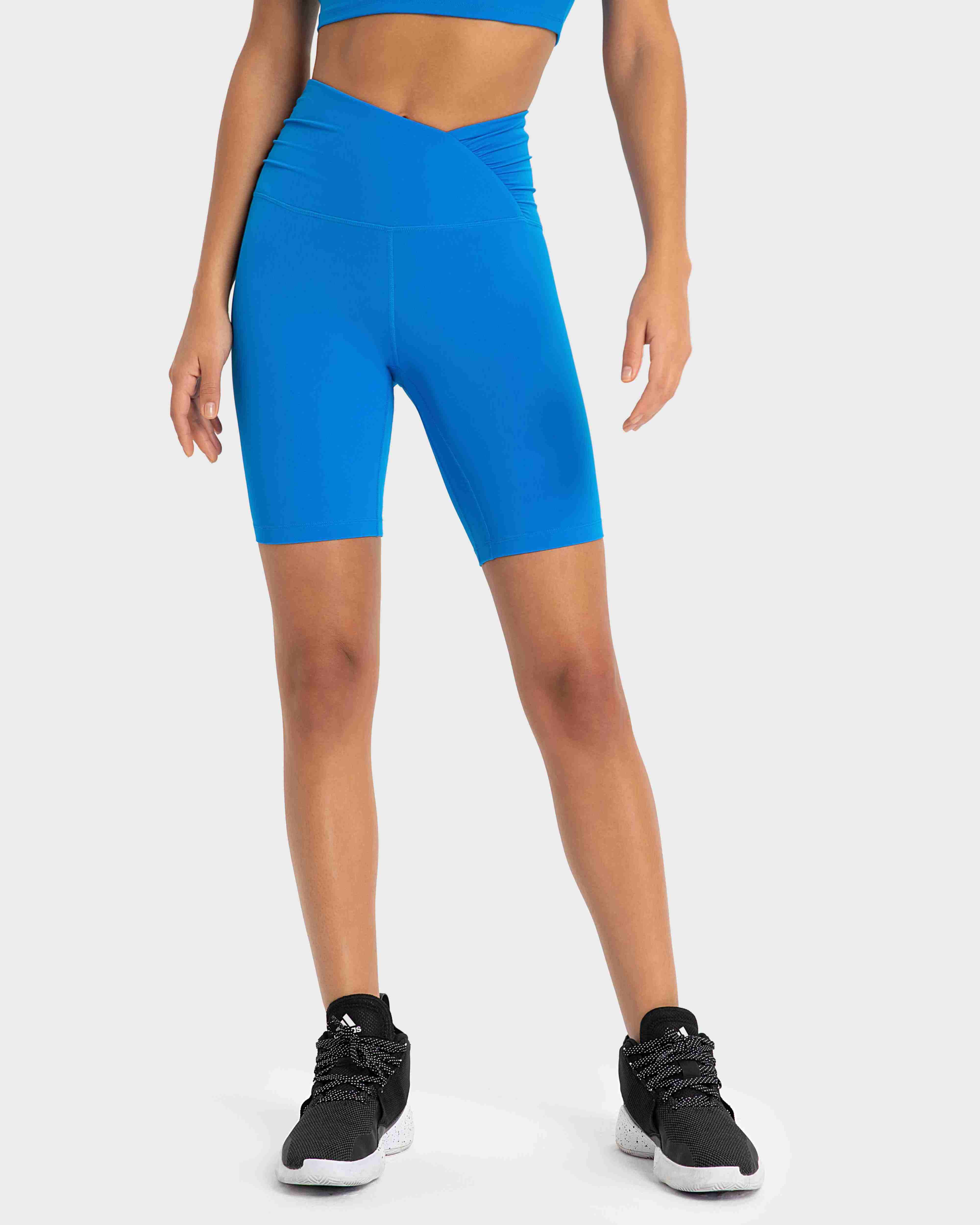 Women's high waisted shaping exercise stretch yoga pants CAPRI BLUE