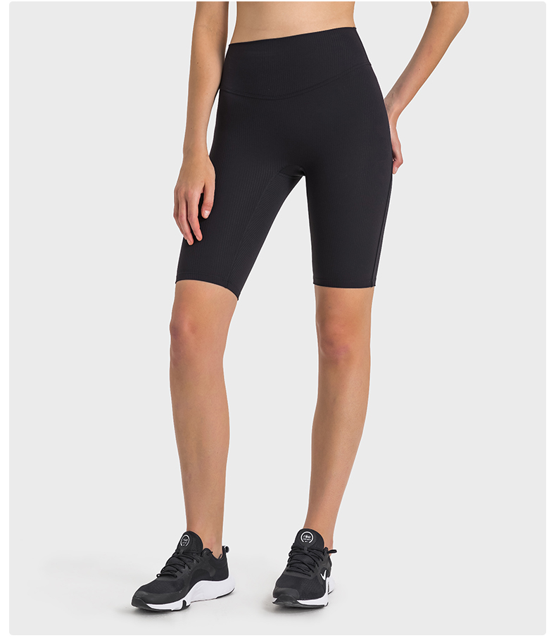 Women's striped ribbed high waisted peach hip sports leggings for outdoor running Color:Black ;SIZE:S