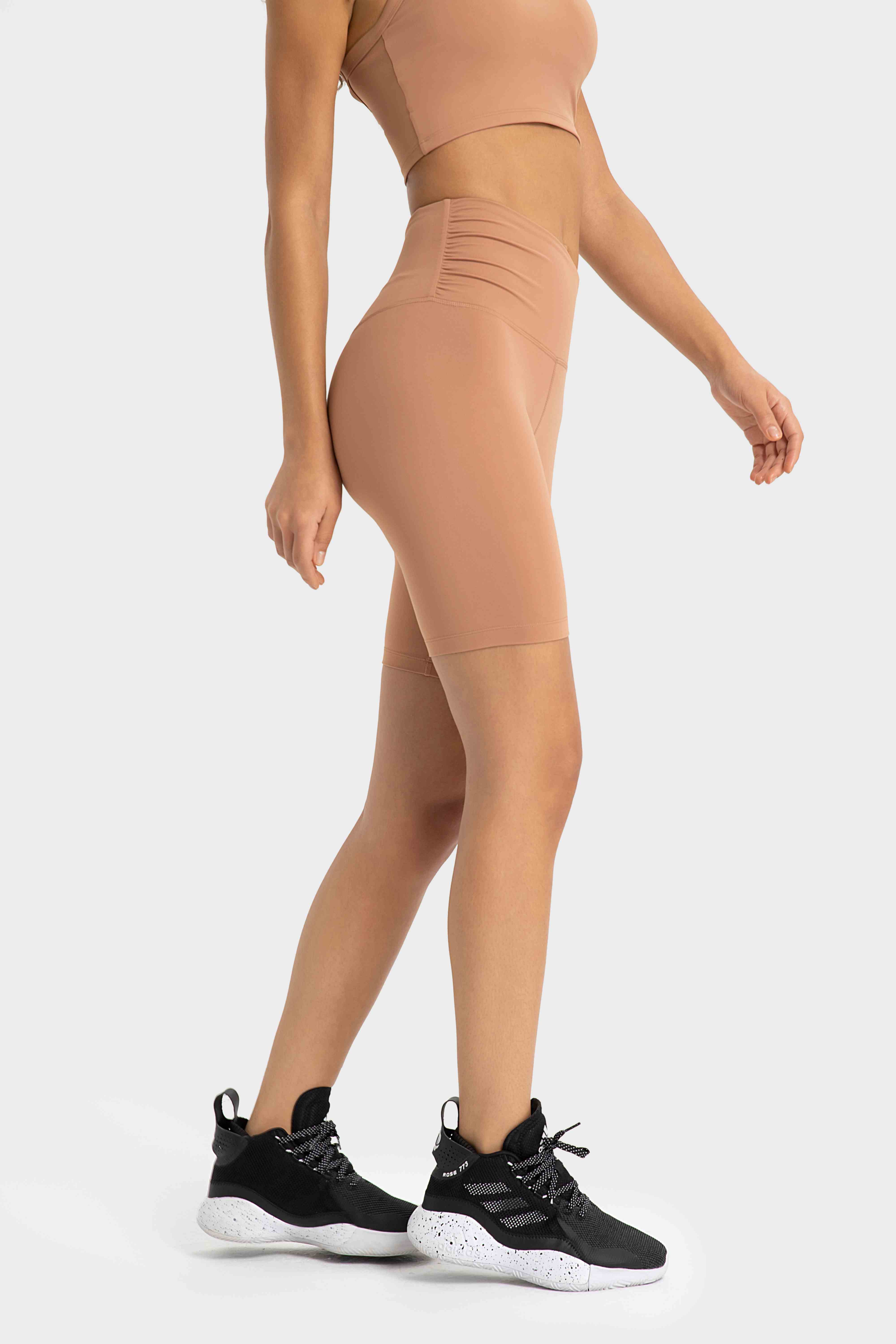 Women's high waisted shaping exercise stretch yoga pants Color:YELLOW BROWN;SIZE:2XL