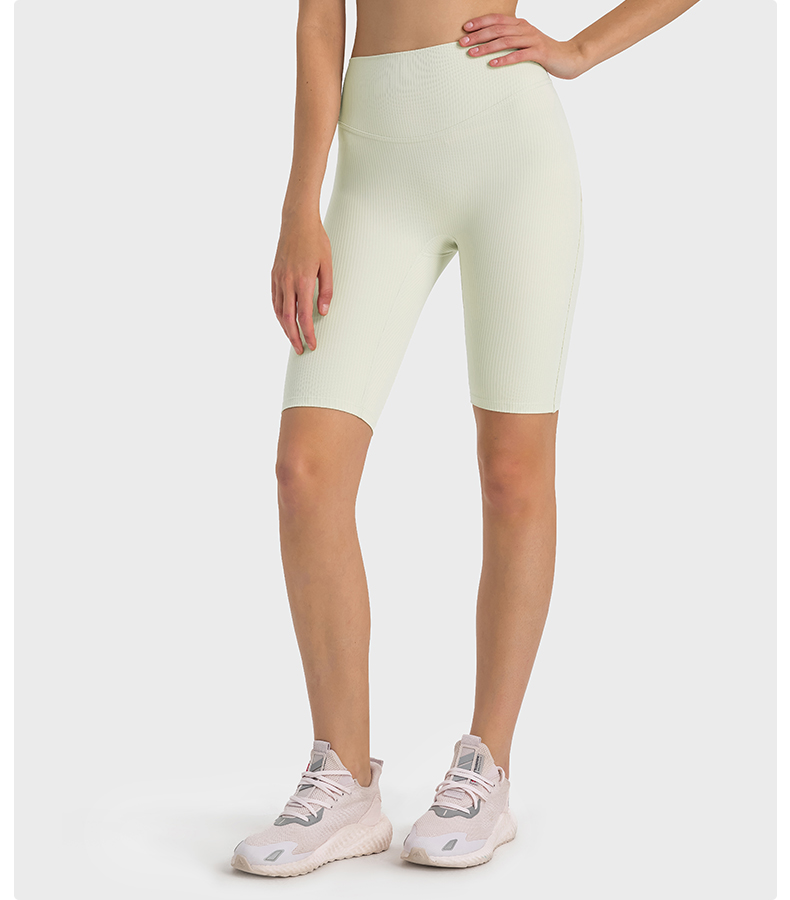 Women's striped ribbed high waisted peach hip sports leggings for outdoor running Ivory