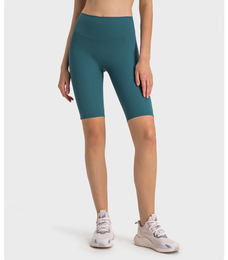 Women's striped ribbed high waisted peach hip sports leggings for outdoor running Turquoise 